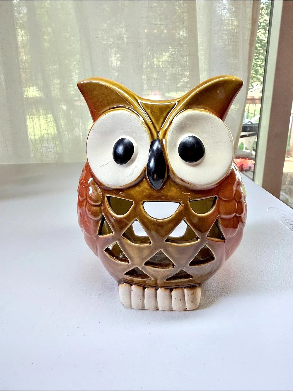 Owl Candle Holder Decor Orange & Brown-Fall Decor